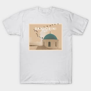 Blue Domed Church Oia Santorini Island Greece Art Print T-Shirt